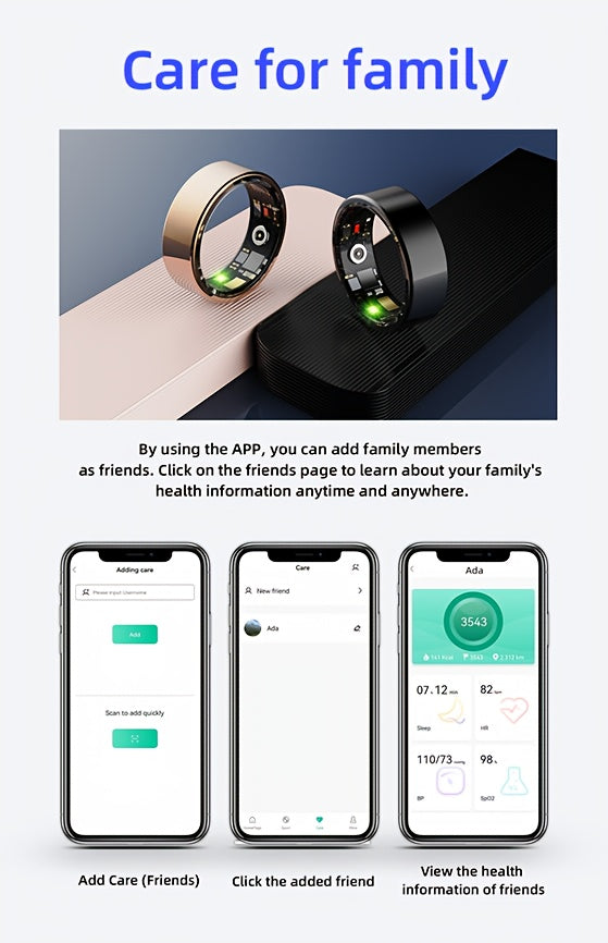Smart Ring Health Fitness Tracker Bluetooth 5.3 IP68 Waterproof Sport Mode Pedometer Sleep Step Calorie Stress Body Temp Period Tracker for Men Women Android iPhone Gift