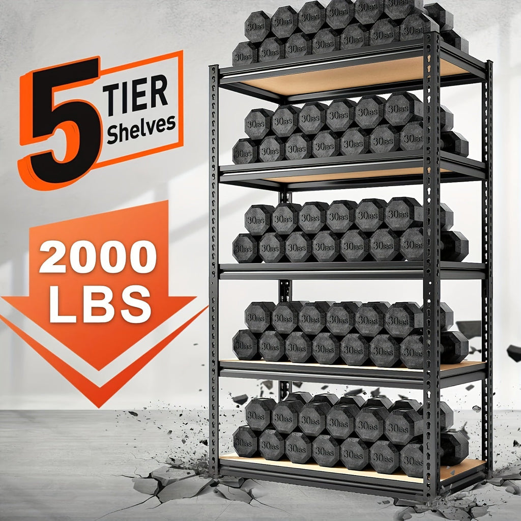 Heavy Duty Metal Shelving Unit 72 Inch 5-Tier Adjustable Garage Storage Shelf 3000LBS Capacity Carbon Steel Rack for Garage Basement Warehouse Pantry Office