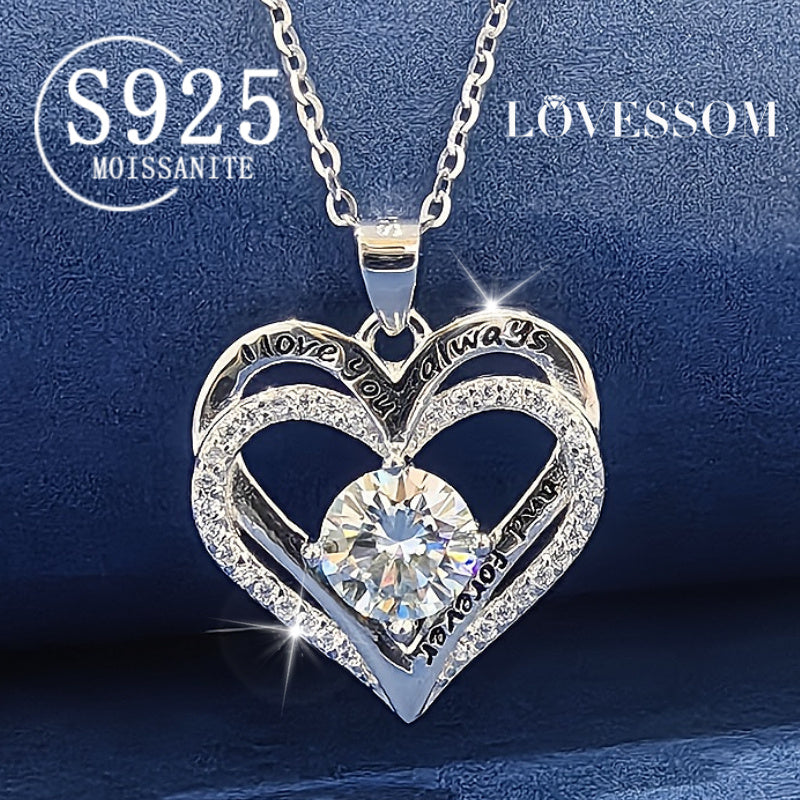 925 Sterling Silver 1-Carat Moissanite Heart Necklace Women – Brilliant Sparkle Heart Pendant Classic Elegant Party Vacation Gift Birthday Christmas