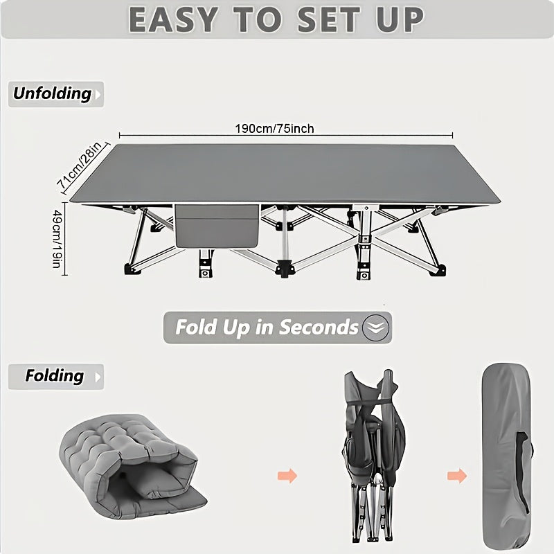 Velora Folding Camping Cot No Mattress for Adults – Double Layer Oxford Fabric, Heavy Duty 500/600/700 LBS, Portable Outdoor Bed with Carrying Case, Black & Gray