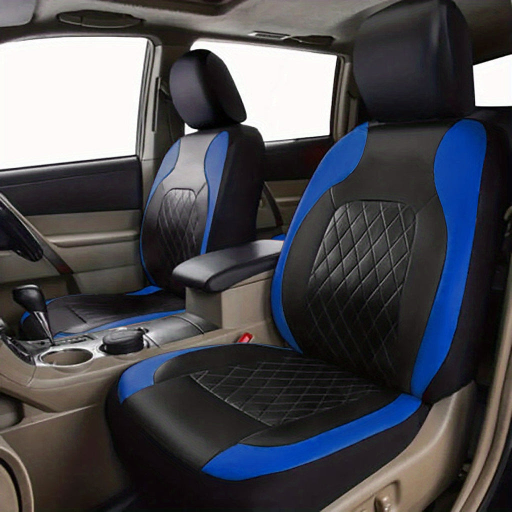 Quilted PU Leather Car Seat Covers Waterproof Sponge Padded All-Season Universal Fit Cars SUVs Trucks Gray Black Red Blue Single or 12-Piece Full Set Interior Protection | Nova Mart
