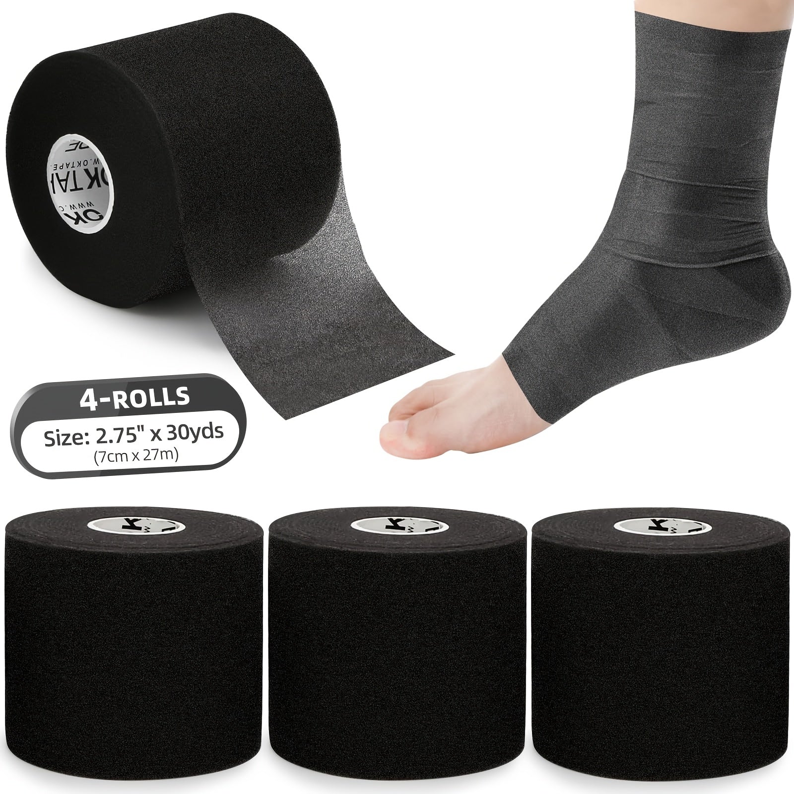 Athletic Pre Wrap Tape 4-Rolls Foam Underwrap for Sports – Protect Ankles Wrists Hands Knees, 2.75" x 30 Yards Each, OK TAPE Multi-Sport Joint Protection