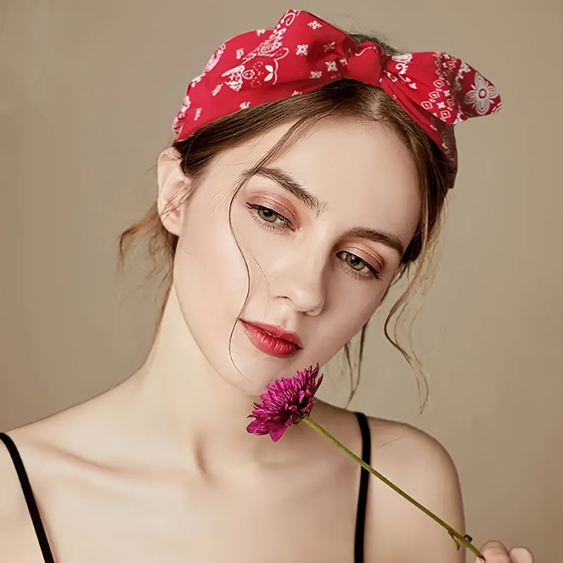 6-Pack Bohemian Paisley Bow Elastic Headbands for Women – Cashew Flower Loose Elastic Headscarves 6 Colors Sky Blue Black Navy Wine Red White Red All Seasons Sports Daily Wear Gift