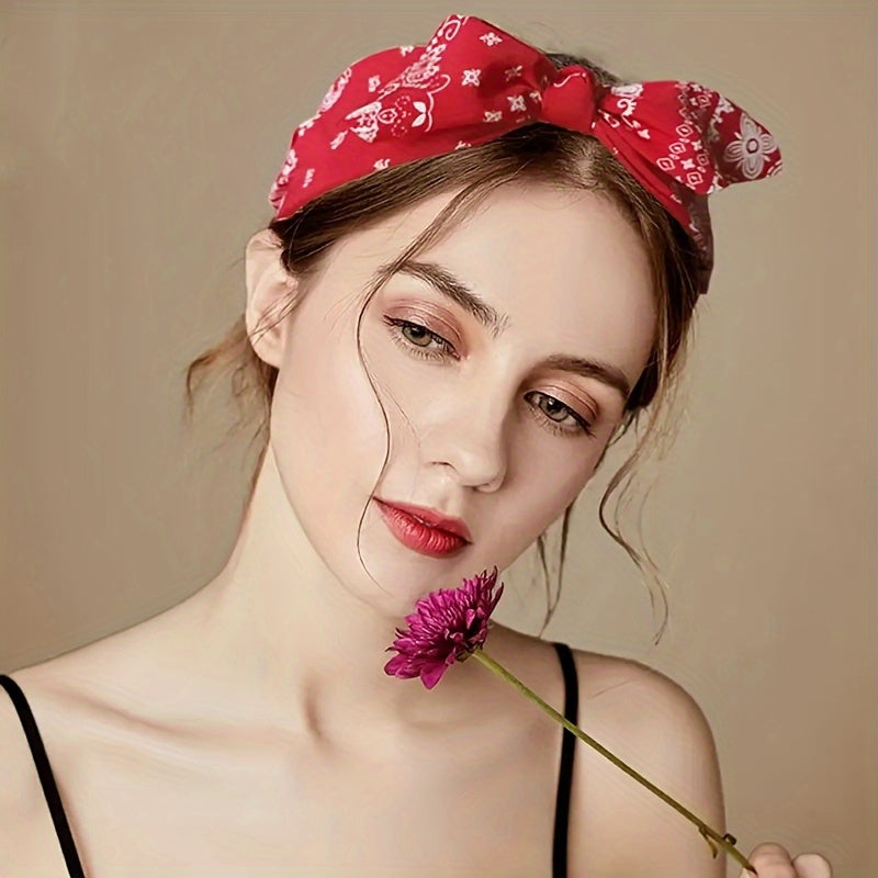 6-Pack Bohemian Paisley Bow Elastic Headbands for Women – Cashew Flower Loose Elastic Headscarves 6 Colors Sky Blue Black Navy Wine Red White Red All Seasons Sports Daily Wear Gift