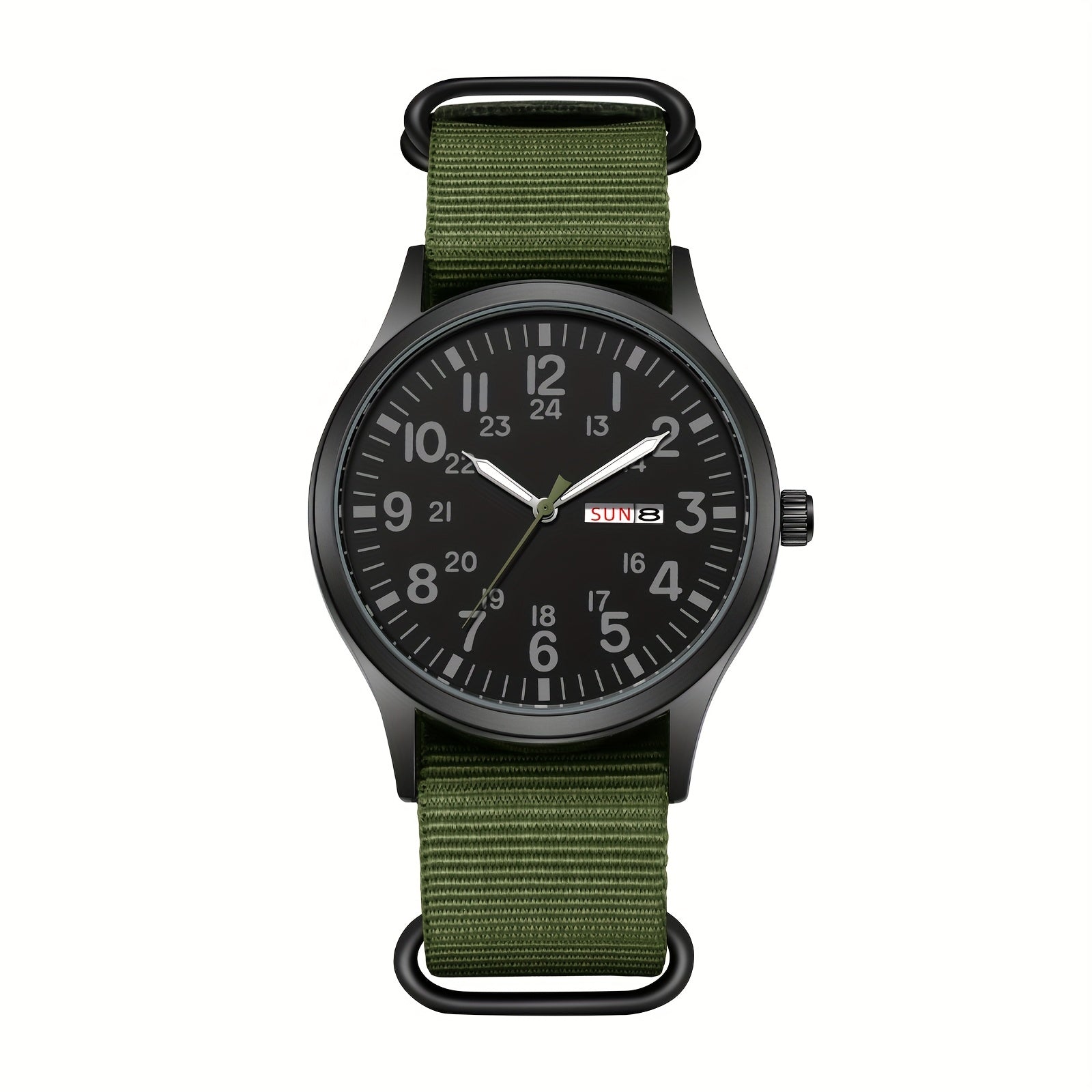Men's Outdoor Sports Quartz Watch Nylon Strap Luminous Dial 24-Hour Military Scale – Calendar Function Lightweight Alloy Case Multi-Color Green Black Army Green Gift Watch for Men