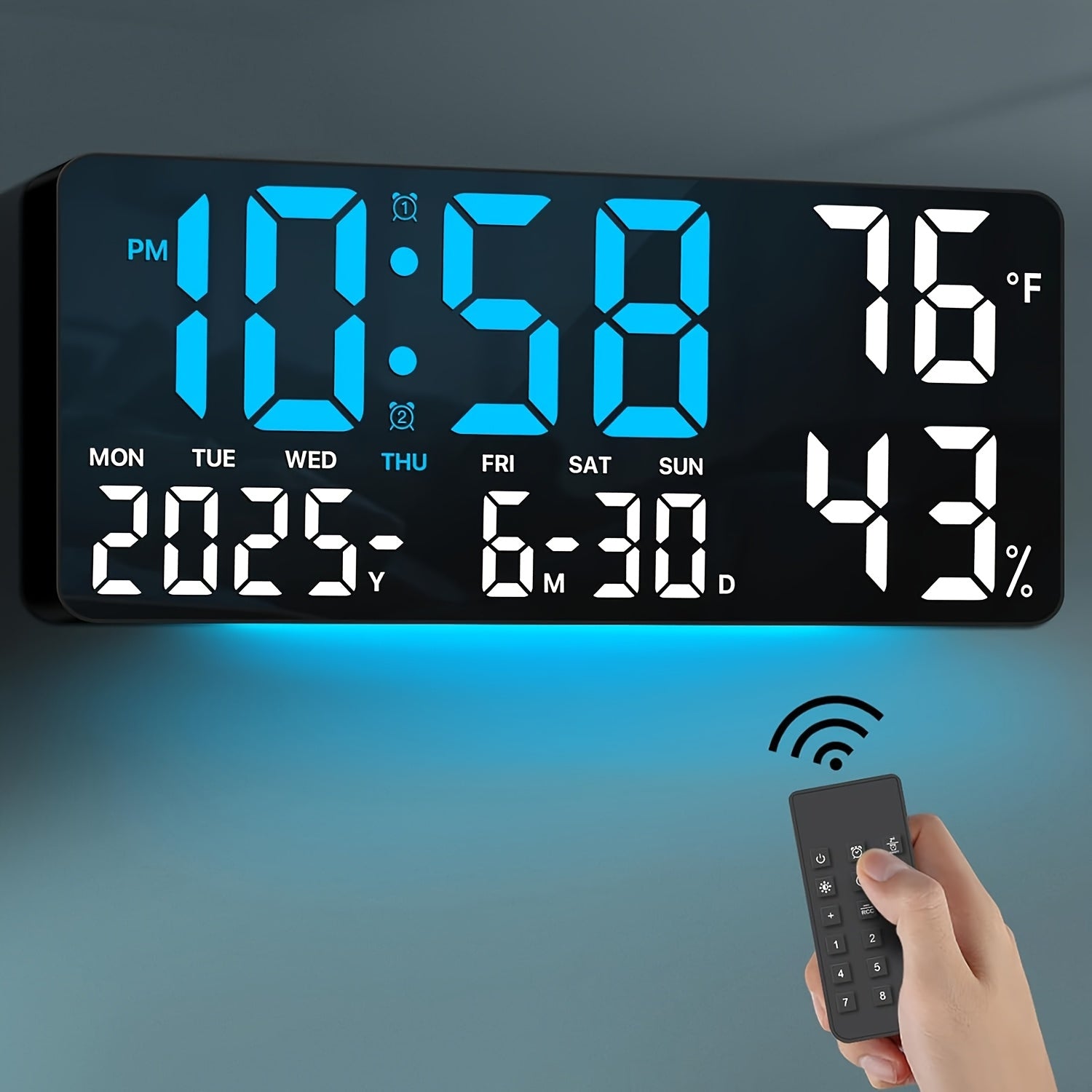 Large Screen LED Alarm Clock with Auto-Dimming Remote Control – 15 Inch Digital Clock Displays Time, Date, Week, Temperature & Humidity – Bedroom Bedside Clock for Seniors, Living Room, Office Desk