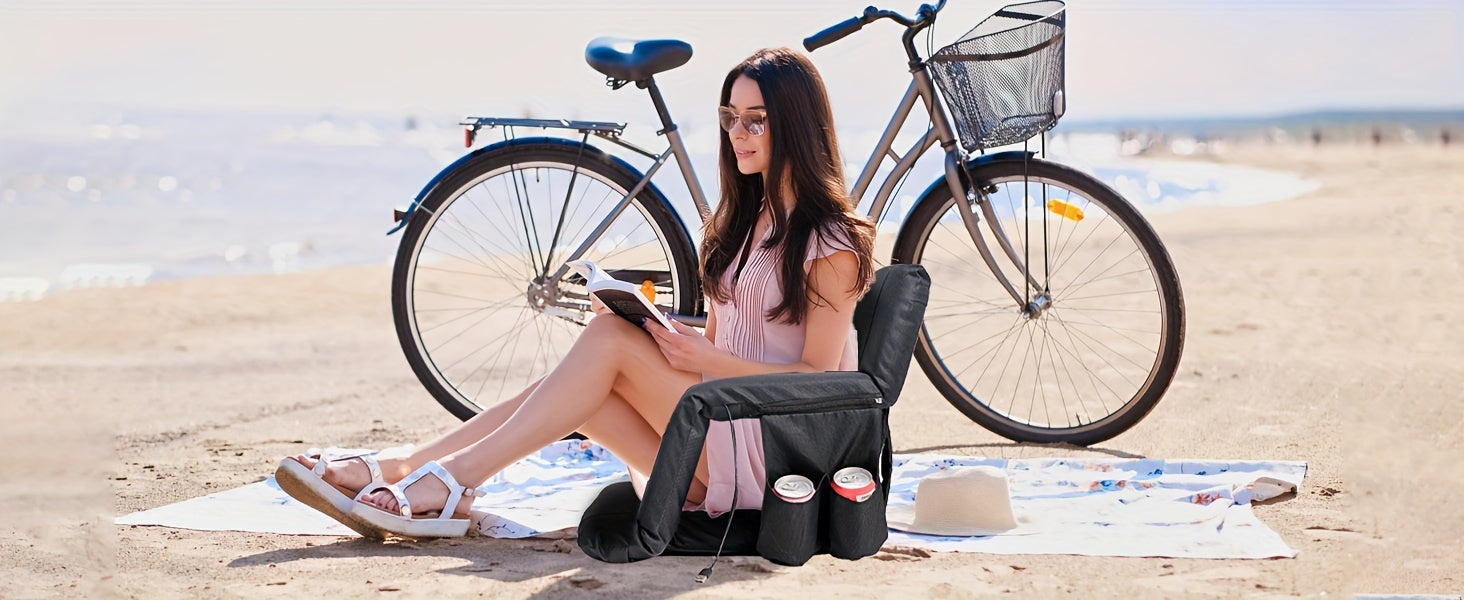 LILYPELLE Double Heated Stadium Seat with Back & Arm Support – Portable Bleacher Seat with 6 Reclining Positions, USB Heated Cushion for Sports Events, Outdoor Games, Travel & Hiking (Power Bank Not Included)
