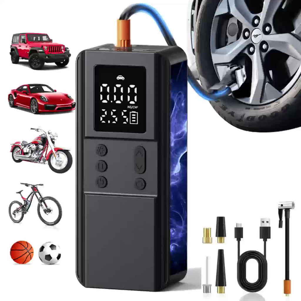 Portable Tire Inflator Air Compressor Pump for Car Tires Bicycle Motorcycle Balls Digital Pressure Gauge Auto Shut-Off LED Light USB Cigarette Lighter 12V Versions Black Blue Pink