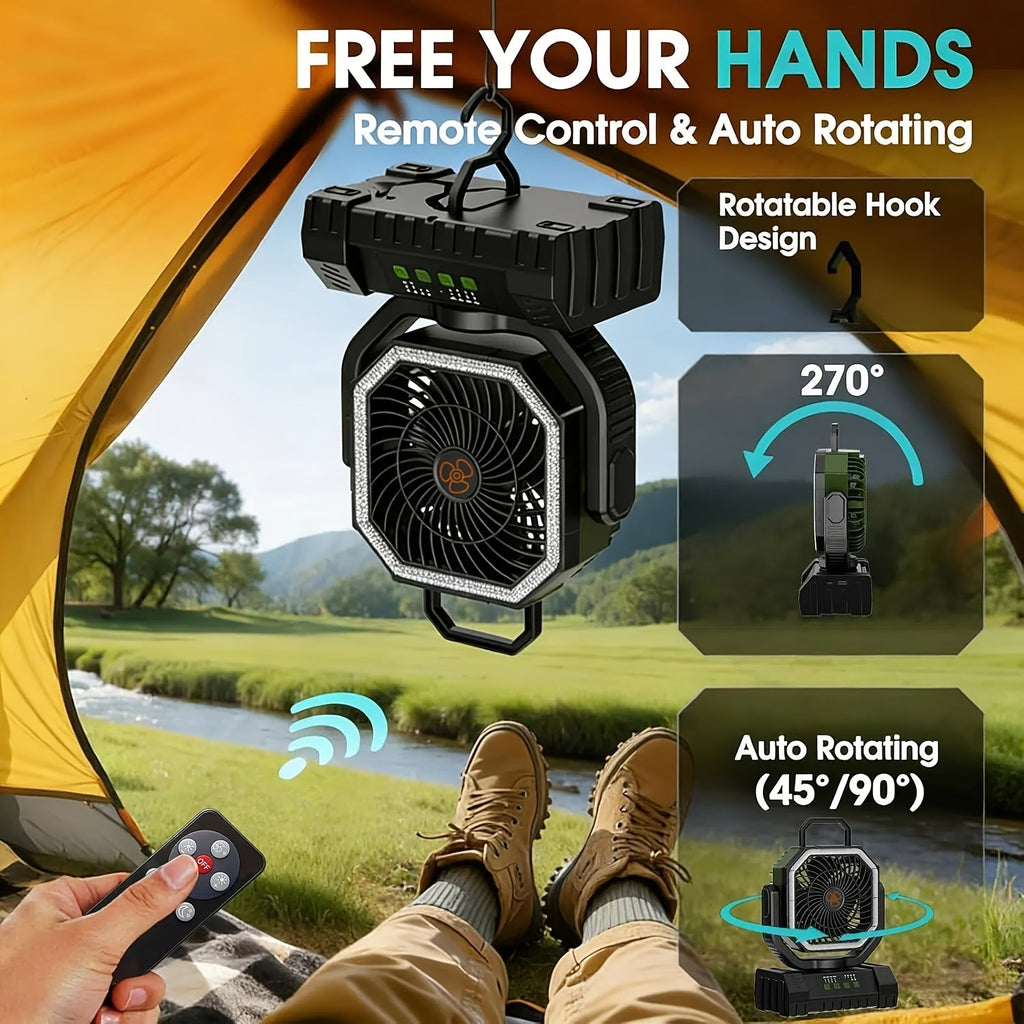 20000mAh Camping Fan with Remote Control LED Light Oscillating 4 Speeds Timer Power Bank - Rechargeable Tent Fan for Camping Picnic BBQ Fishing Outdoor