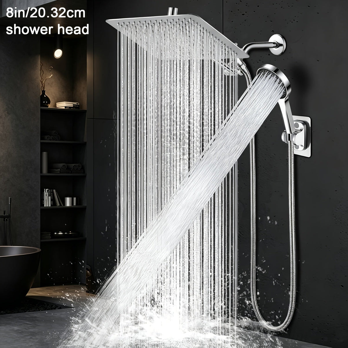 High Pressure Rainfall Handheld Shower Head Combo 8 10 12 Inch Extension Arm 9 Spray Settings 180 Degree Adjustable Anti-Leak Silicone Nozzles for Home Bathroom Upgrade Chrome Matte Black