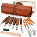 Wood Carving Knife Set PU Case 15-23 Piece Whittling Kit Chisel Hook Detail Geometric Knife Safety Gloves Leather Strop Basswood Block Art Craft Gift