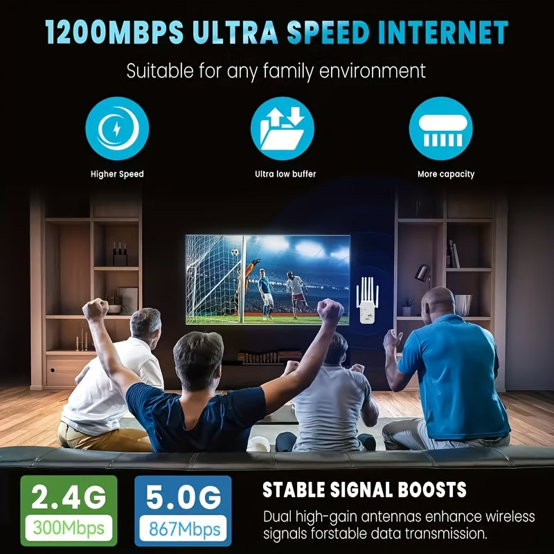 WiFi 6 Range Extender 1200Mbps AX1200 – Dual Band 2.4GHz/5GHz 6 High-Gain Antennas One-Click Setup Full Home Coverage Mesh Network Booster for Smart TV Gaming Console Smartphone Tablet