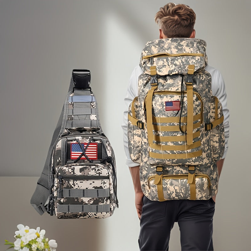 Tactical Backpack & Chest Pack 2-Piece Set - 80L 3-Day Assault Pack for Men, Polyester Molle Military Backpack for Hiking, Camping, Hunting, Travel & Outdoor Sports