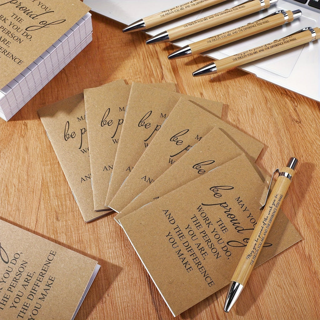 24 Piece Inspirational Gift Set Bulk Bamboo Retractable Pen Keychain Gratitude Notebook Gift Bag Appreciation Gifts for Employees Teachers Coworkers Holiday
