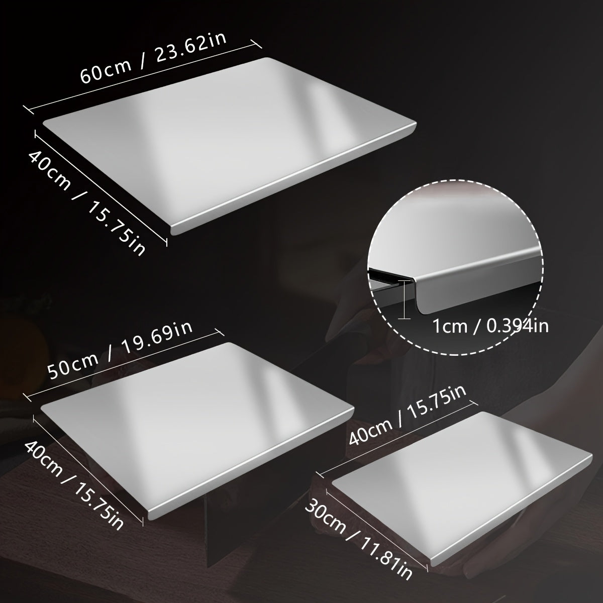 304 Stainless Steel Cutting Board Rust-Proof Non-Porous Butcher Block Kitchen Prep Board Dishwasher Safe Easy to Clean 3 Sizes for Meat Vegetables Fish Bread Cheese