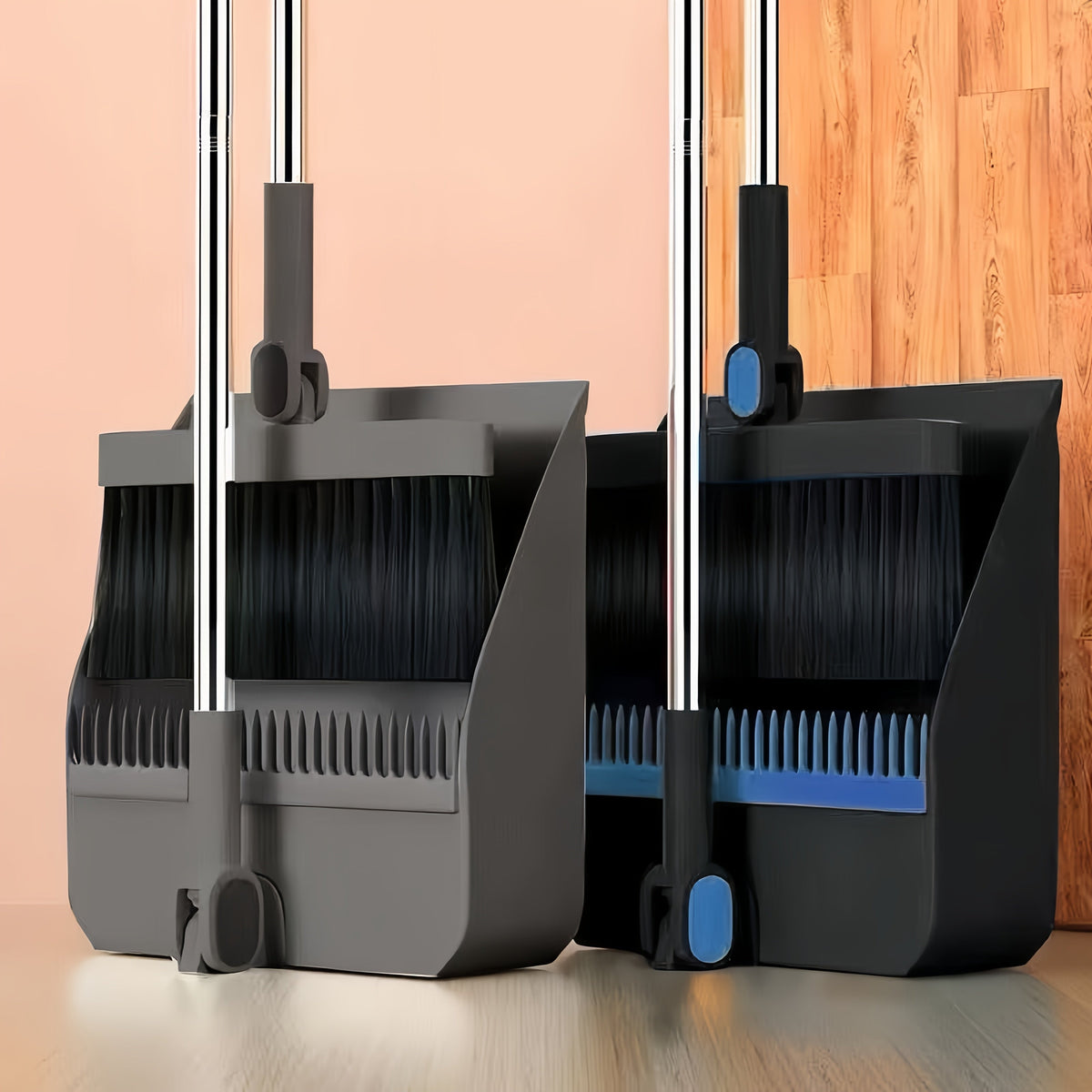 2-in-1 Broom and Dustpan Set Long Handle Foldable Non-Stick Hair Cleaning Hard Floor Sweeper Rotatable Combo for Home Living Room Bedroom Bathroom Outdoor