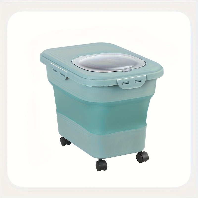 Large Airtight Pet Food Storage Container with Wheels – Moisture & Insect Resistant Sealed Bin with Measuring Cup & Foldable Design for Cat & Dog Dry Food, Off-White Green Pink
