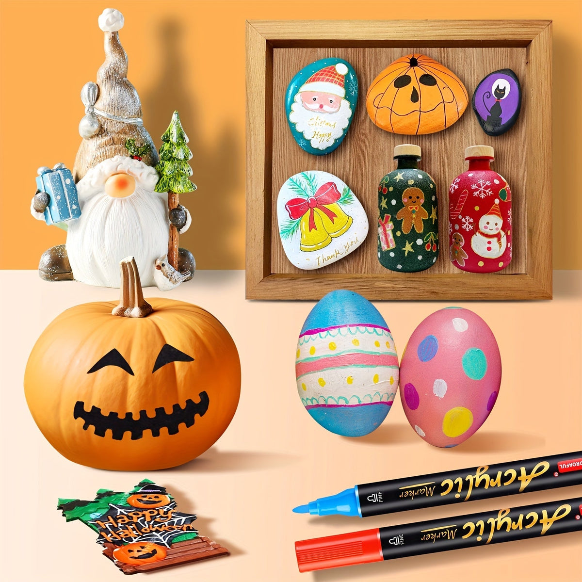Acrylic Paint Markers 60 Colors Dual Tip Waterproof Paint Pens for Rock Painting Fabric Glass Wood Canvas Ceramic Non-Toxic