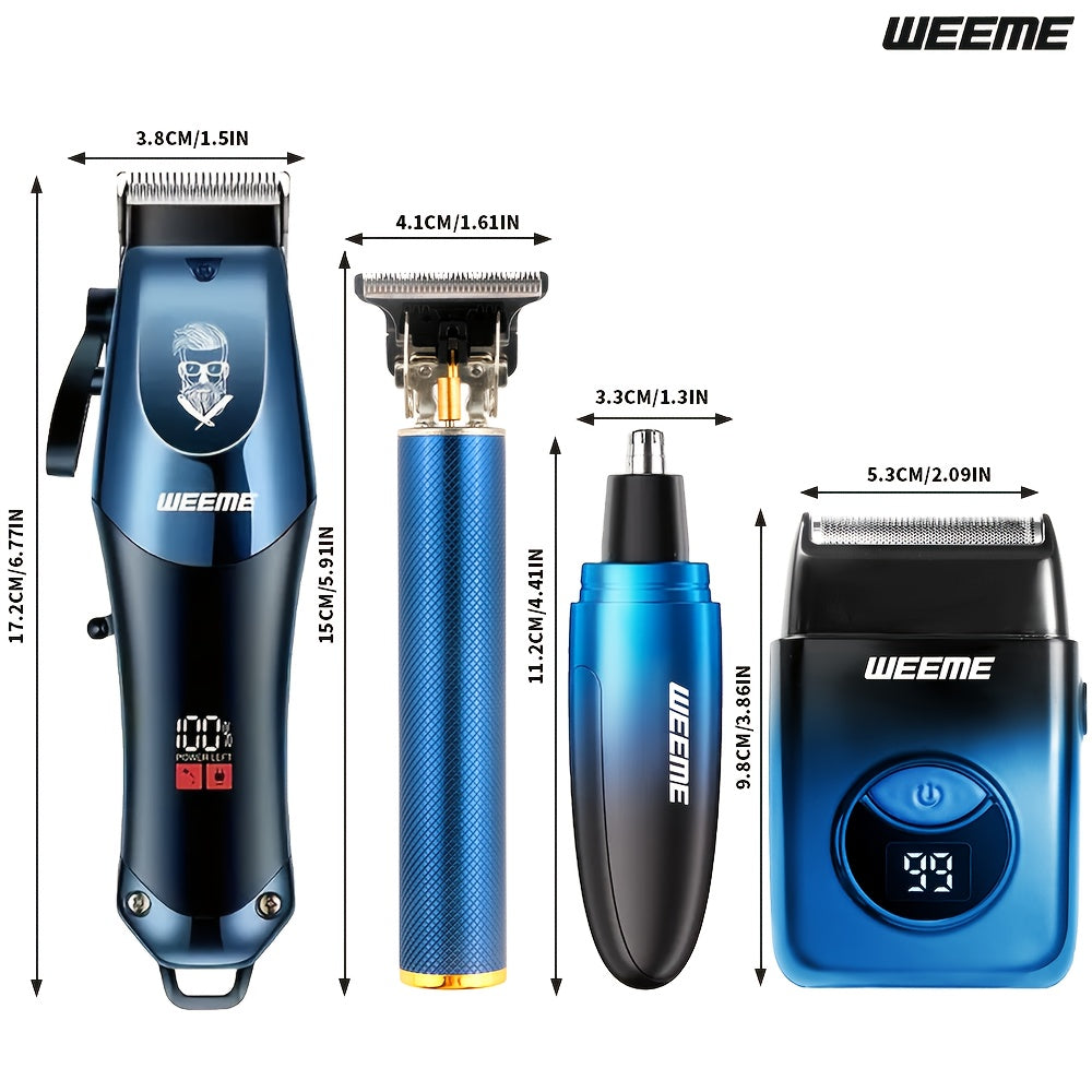 Men's Electric Hair Clipper Grooming Set USB Rechargeable Cordless Nose Hair Trimmer Shaver 2-Piece 4-Piece 5-Piece Professional Lithium Battery Father's Day Birthday Gift Golden Blue