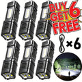 Rechargeable LED Flashlight 3 or 6 Pack 2000 Lumens COB USB-C – Compact Mini Handheld Flashlight with 4 Modes, 300M Beam, Back Clip & Built-In Battery for Camping Hiking Hunting Emergency EDC