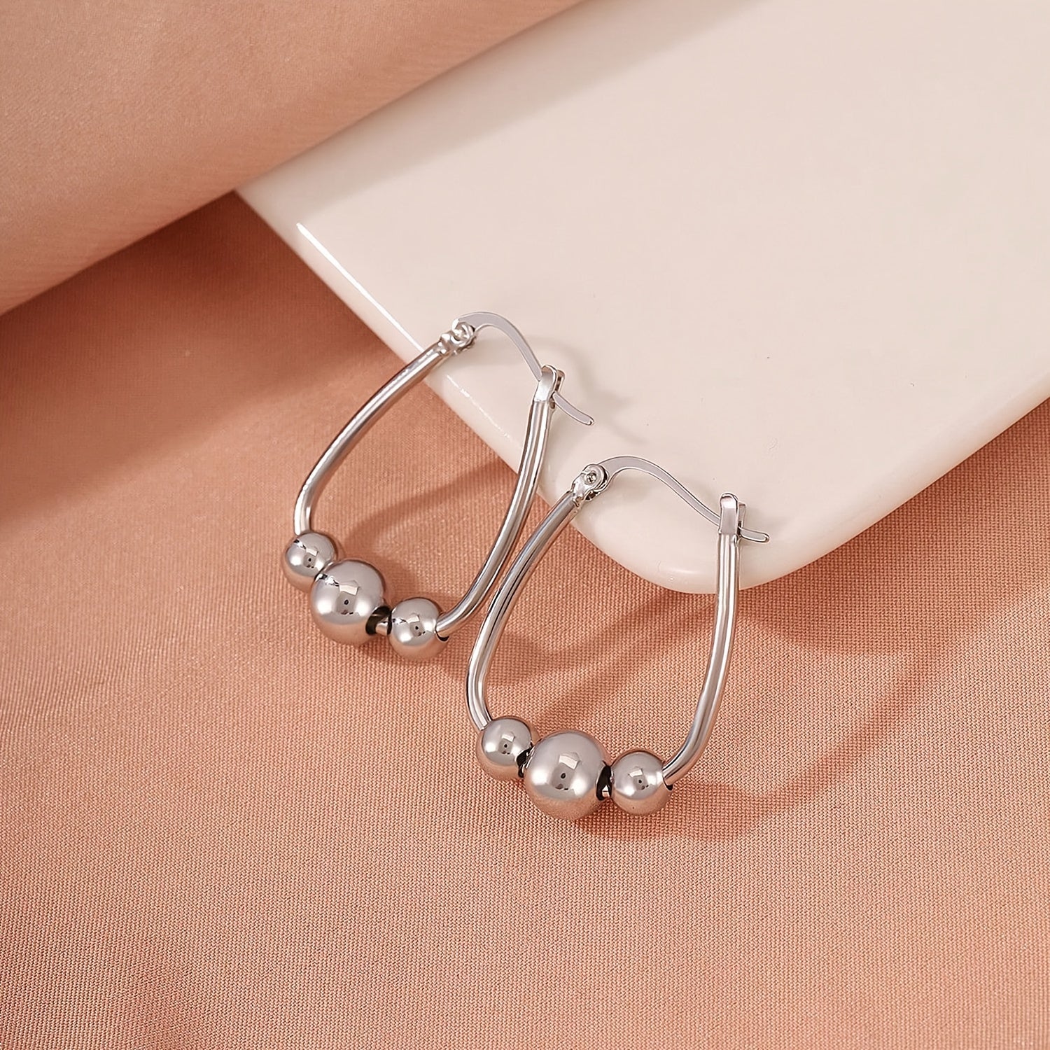 925 Sterling Silver Bead Hoop Earrings for Women 18mm – Hypoallergenic 3-Bead Pendant Ring Earrings with Gift Box, Nickel-Free Elegant Jewelry Perfect Birthday Holiday Anniversary Gift