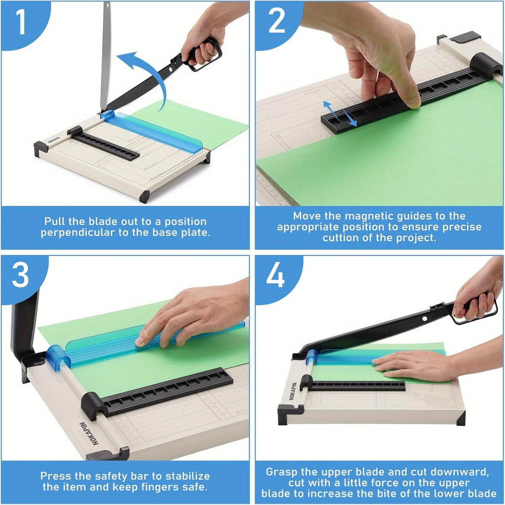 12 Inch Heavy-Duty Guillotine Paper Cutter Trimmer Safety Guard Corner Rounder Laser Grid Non-Slip Base White Photos Cardstock Scrapbook Office Craft Cutting Tool