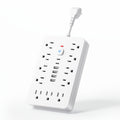 Surge Protector Power Strip 11 AC Outlets | 4 USB-A & 2 USB-C Ports, Overload Protection, Short/5FT/10FT Extension Cord – Multi-Outlet Power Socket for Home, Office, Desk & School – White & Black