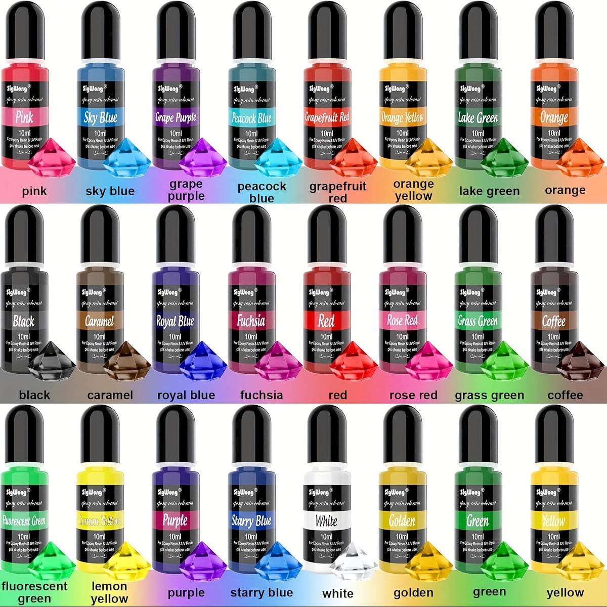 24 Color Liquid Epoxy Resin Colorant Set - Highly Concentrated Resin Dye for Jewelry Making, Resin Art, Painting and DIY Crafts, 0.35oz / 10ml Each, Complete Color Kit for Beginners and Artists