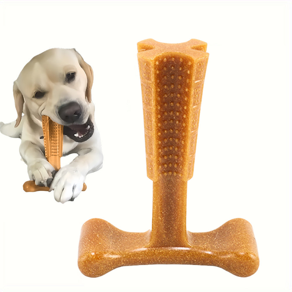 T-Shaped Dog Dental Chew Toy Durable Non-Splintering Plastic with Textured Ridges Ergonomic Grip for Aggressive Chewers Teething Puppies Adult Dogs Teeth Cleaning Plaque Removal