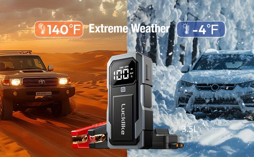 5000A Portable Car Jump Starter & 12V Battery Charger – 3000A Peak, QC3.0 Quick Charge, Intelligent Jumper Cables, LED Light & Power Bank for Gas & Diesel Engines Up to 8.0L