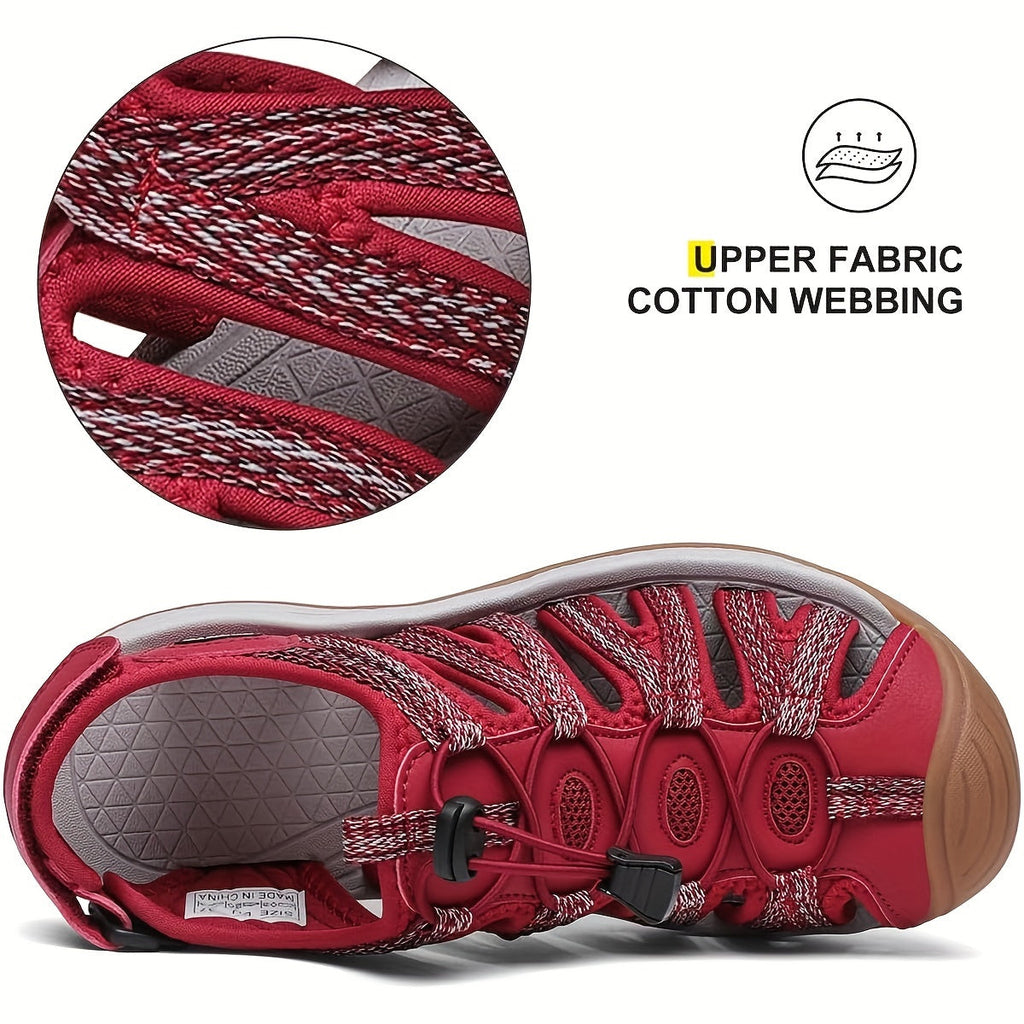 Women's Closed Toe Hiking Sandals, Lightweight Non-Slip Water Sandals with Adjustable Bungee Lace & Hook-Loop Strap, Breathable Athletic Sport Outdoor Shoes for Beach Camping Fishing Travel Walking