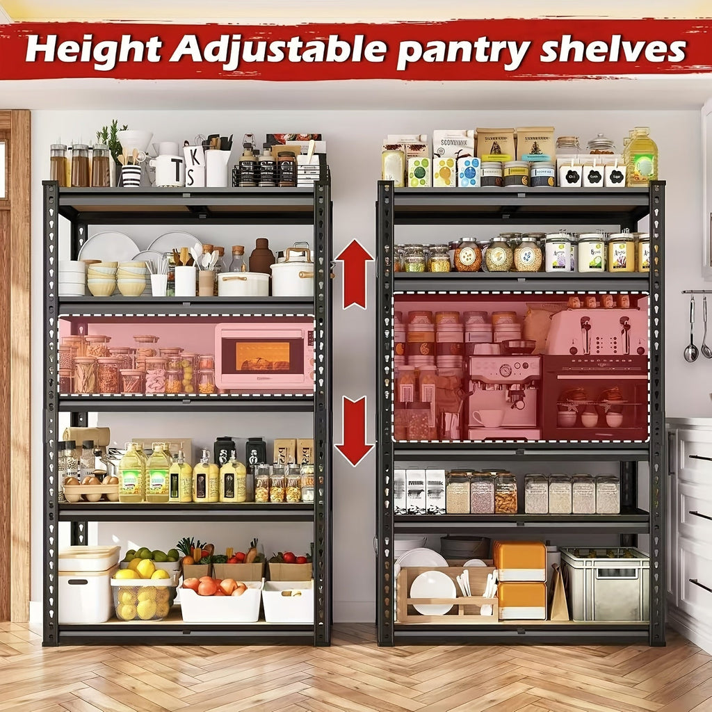 Heavy Duty 5-Tier Metal Garage Shelving Unit 2000 LBS – Adjustable Steel Storage Shelf Rack 60–72 Inch for Garage, Basement, Pantry, Kitchen & Warehouse, Tool-Free Assembly, Black