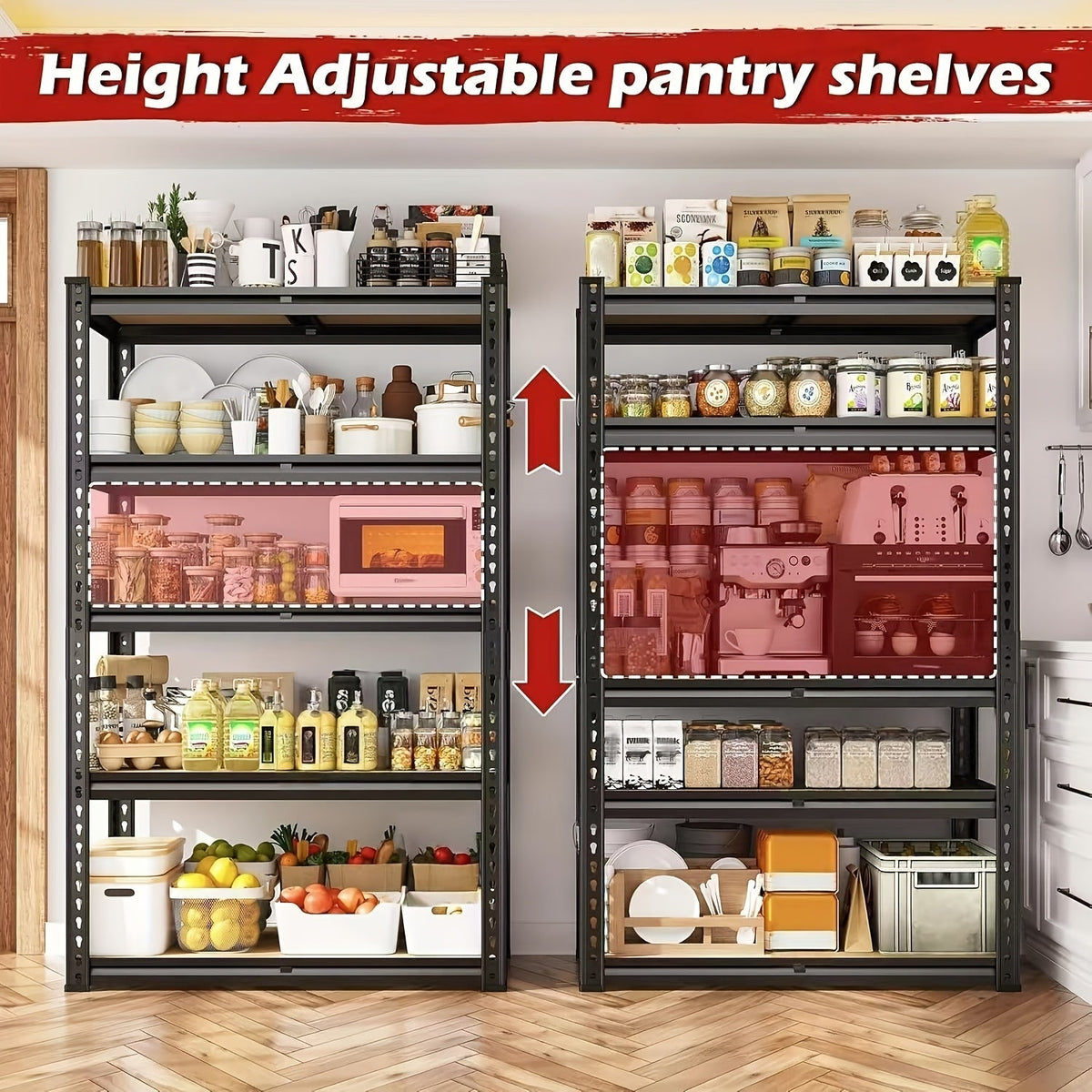 Heavy Duty 5-Tier Metal Garage Shelving Unit 2000 LBS – Adjustable Steel Storage Shelf Rack 60–72 Inch for Garage, Basement, Pantry, Kitchen & Warehouse, Tool-Free Assembly, Black