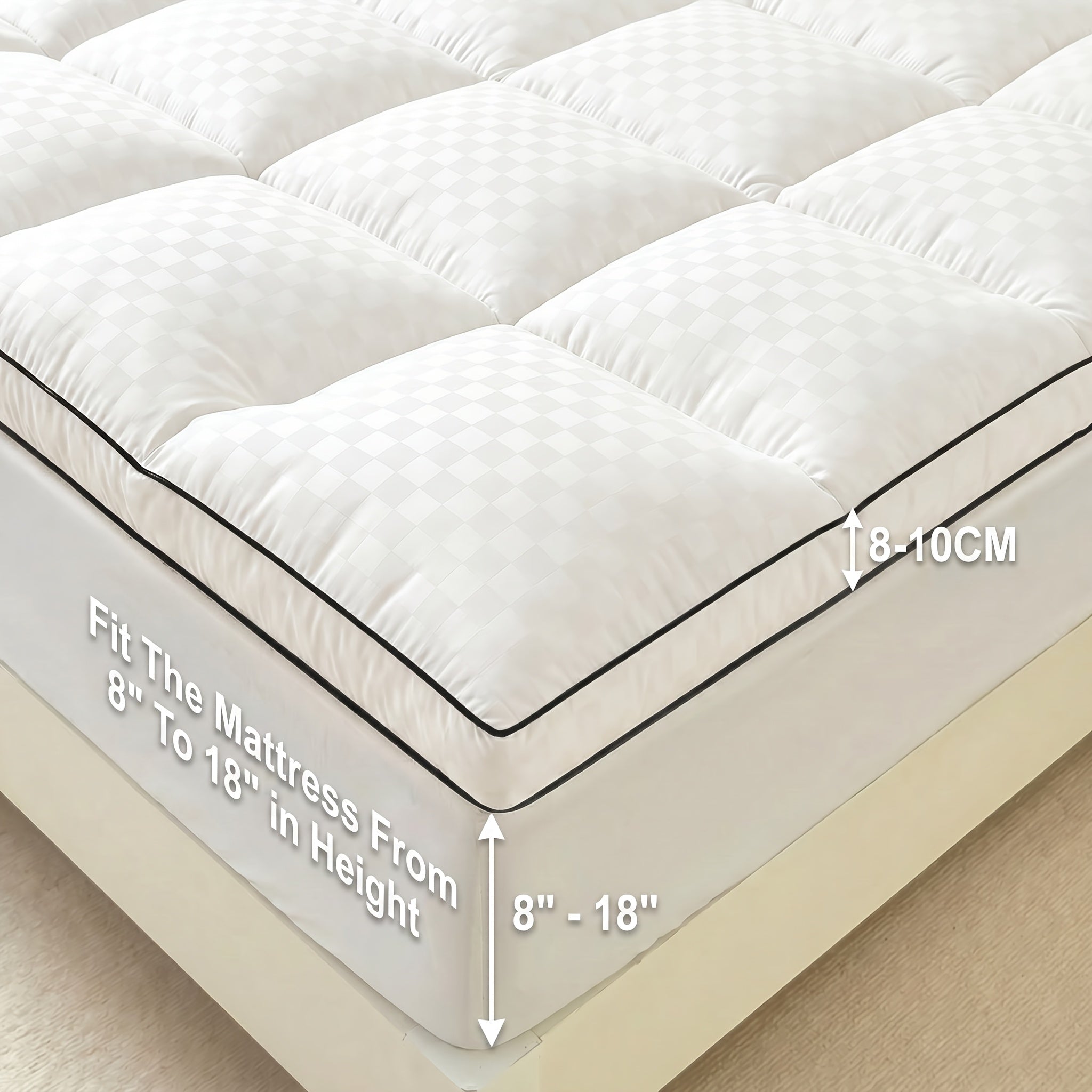 Quilted Pillow Top Mattress Topper 1000GSM Cooling - Fitted Mattress Cover Deep Pocket 8-21", Soft Mattress Protector for Twin Full Queen King Cal King