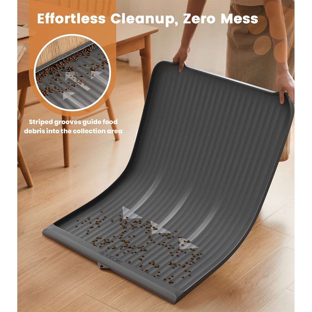 36"x24" Waterproof Pet Feeding Mat Large Non-Slip Dog & Cat Food Mat – Raised Edges, Diversion Grooves, Easy Clean Bowl Mat for Food & Water, Grey