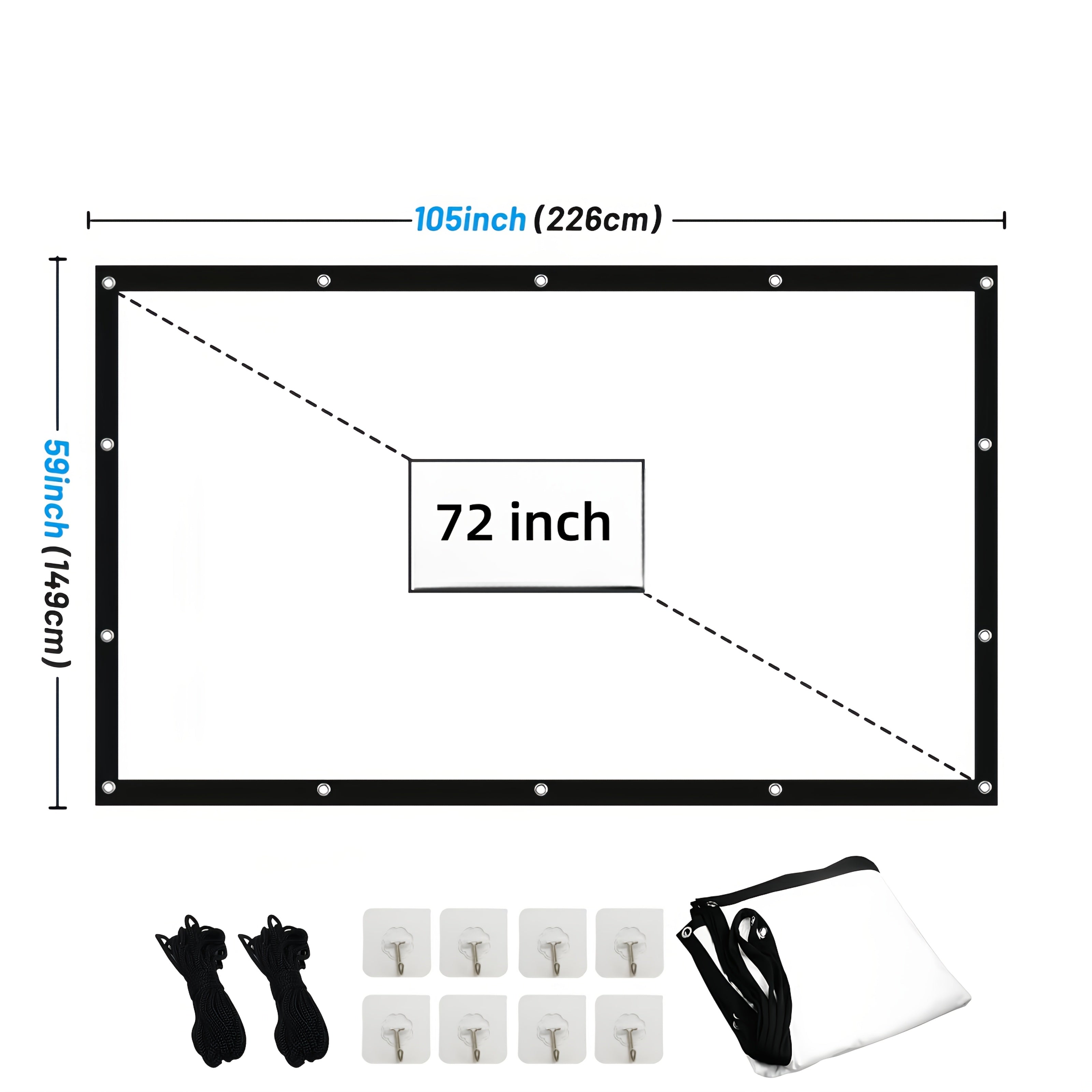 Portable Projector Screen 4K HD 72 100 120 Inch 16:9 Foldable Wrinkle-Free Outdoor Indoor Movie Screen 160° Wide View Dual-Sided for Home Theater Camping Party Presentations