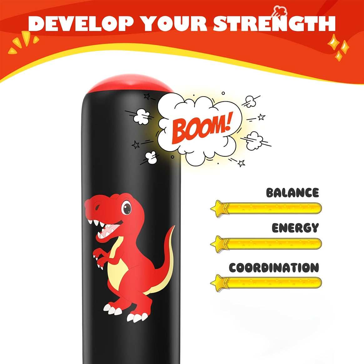 Dinosaur Inflatable Punching Bag 48 Inch for Kids – Stable Bop Bag Boxing Set with Gloves for Karate, Taekwondo & Active Play | Fun Dinosaur Toy Gift for Boys & Girls Ages 3+ | Blue & Red