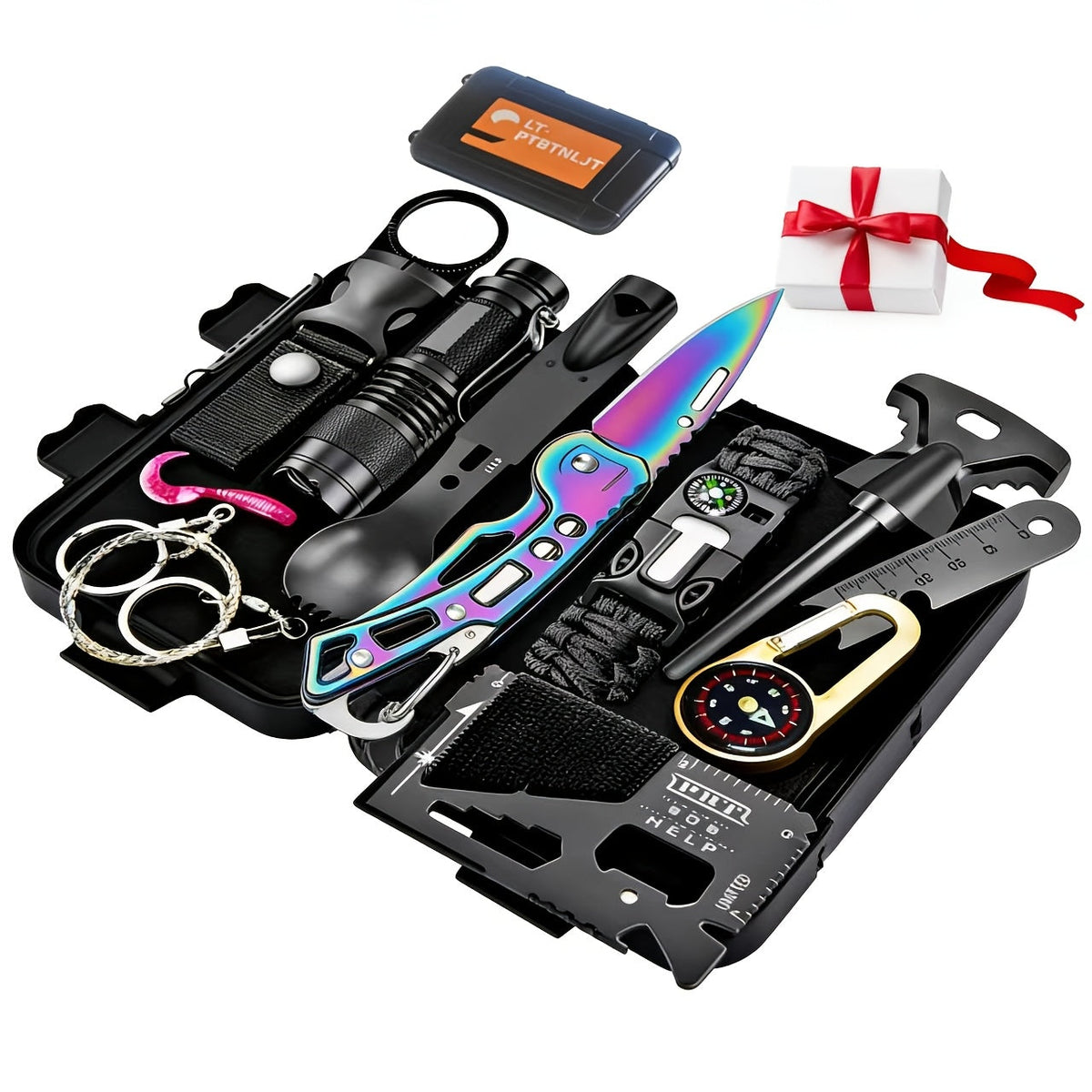 Men's Survival Kit 12 to 115 Piece Emergency Gear Set with Flint Fire Starter Multi-Tool for Camping Hiking Hunting Fishing Outdoor Adventure Gift for Dad Husband