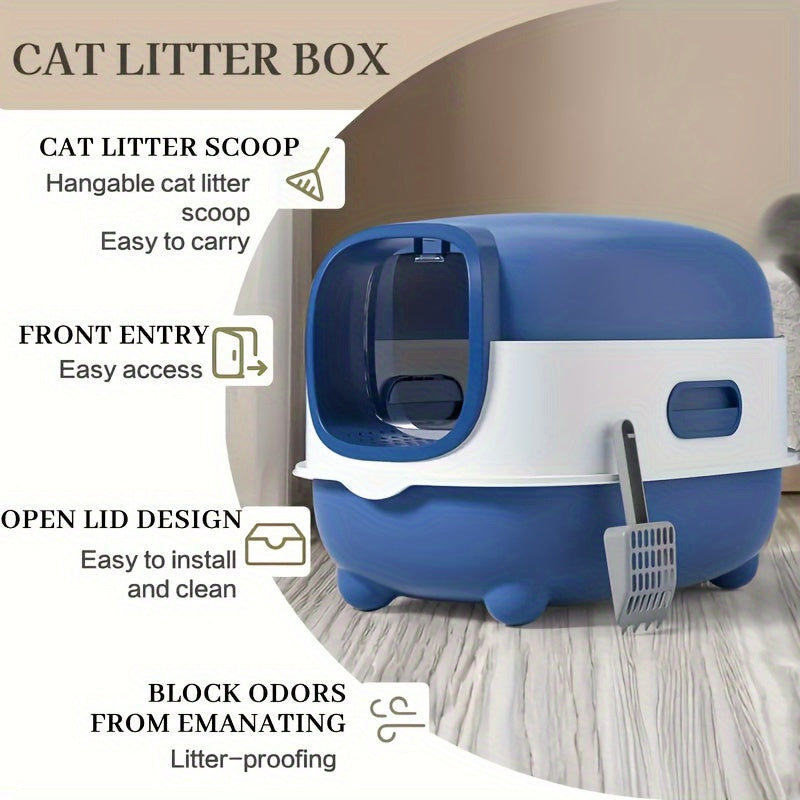 Extra Large Enclosed Cat Litter Box with Pull-Out Drawer Anti-Odor Anti-Splash Easy Clean Portable Indoor Outdoor Cat Toilet with Litter Shovel Purple Gray Blue Holiday Gift