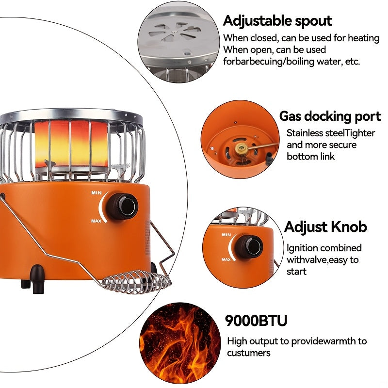 Propane Camping Stove 9000 BTU 2-in-1 Stove & Heater with Gas Hose & MAPP Converter – Adjustable Flame Portable Indoor Outdoor Gas Burner, Stainless Steel Compact Design for Camping Cooking & Emergency