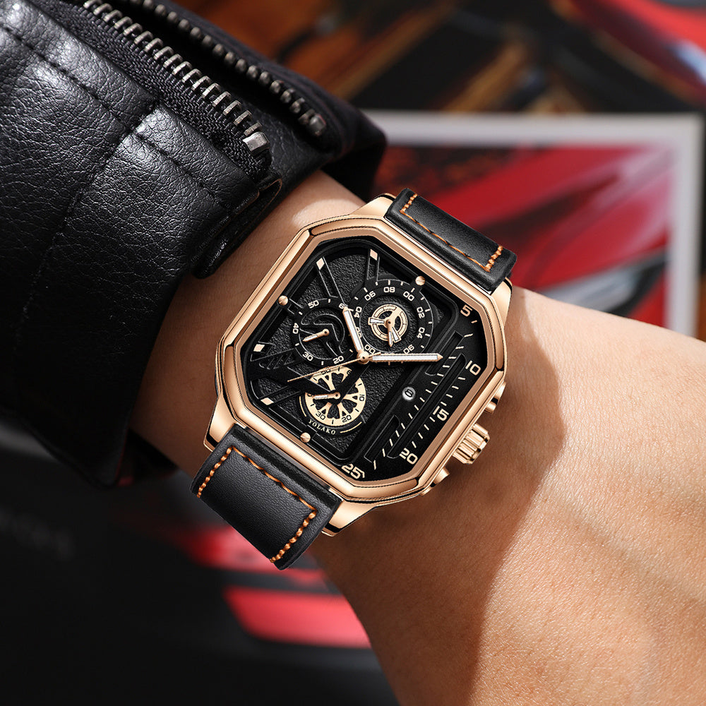 2pcs Men's Watch Set Sports Triangle Dial Silicone Strap and Retro Square Dial Quartz Watches with Date Display Dress Watch for Casual Valentine's Father's Day Gift