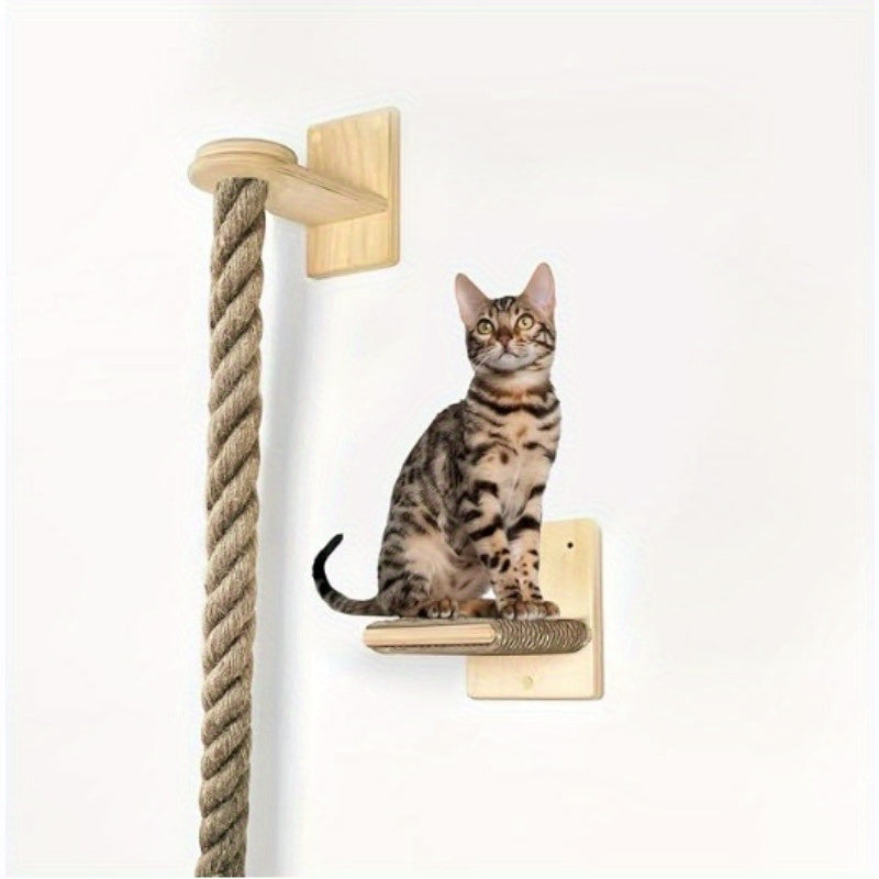 Wall Mounted Cat Tree 60 Inch Jute Climbing Rope Space-Saving Cat Wall Furniture with Scratching Post Large Ladder Resting Platform Indoor Cat Activity Set for Exercise Play