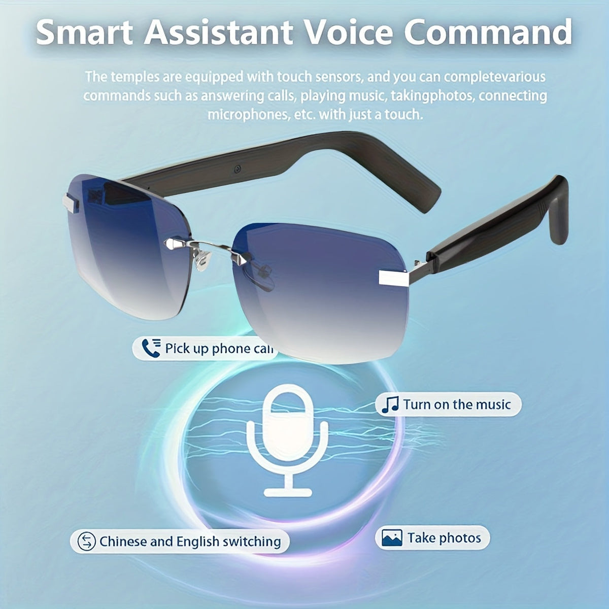 Bluetooth Smart Glasses Touch Controls Open Ear Audio – Integrated Mic Hands-Free Calls & Music UV Protection Polarized Lens for Outdoor Sports, Driving & Everyday Wear