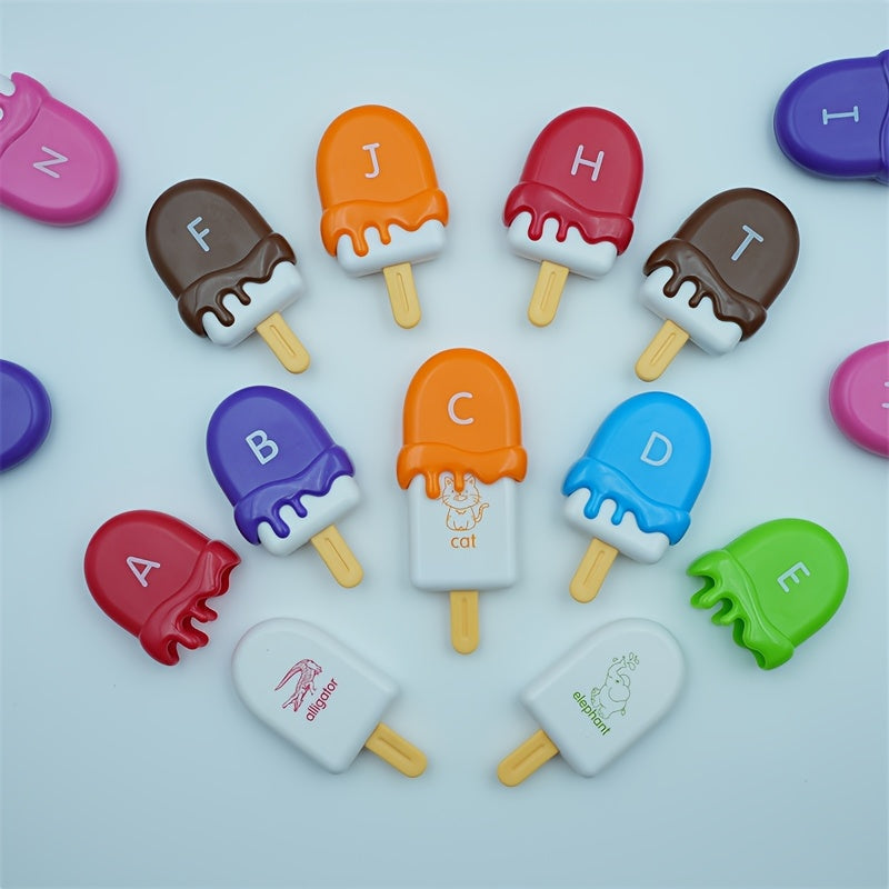 Ice Cream Preschool Learning Toy Set 52 Pieces Counting Color Sorting Stacking ABC Uppercase Lowercase Letters Montessori Educational Toy for Toddlers Preschoolers Ages 3 and Up Birthday Gift
