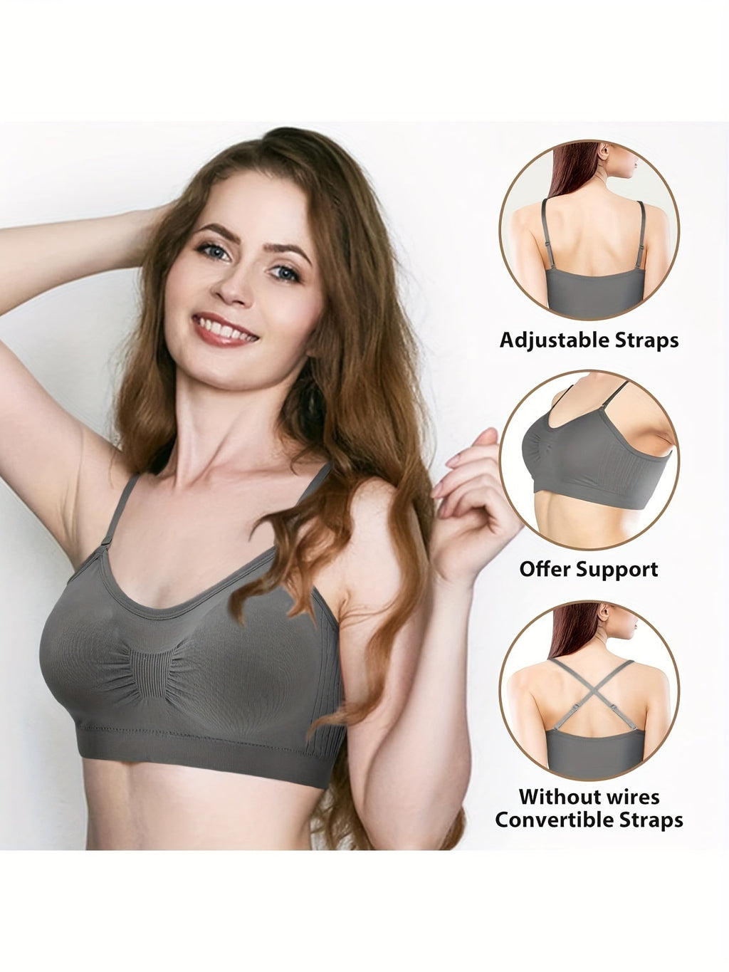 V-Neck Padded Bralette Cami Bra 4 Pack – Wireless Tank Top Sports Bra with Adjustable Straps for Women, Soft Padded Everyday Bralette Set, Sizes S-XL, Colors Rust, Beige, Green, Blue