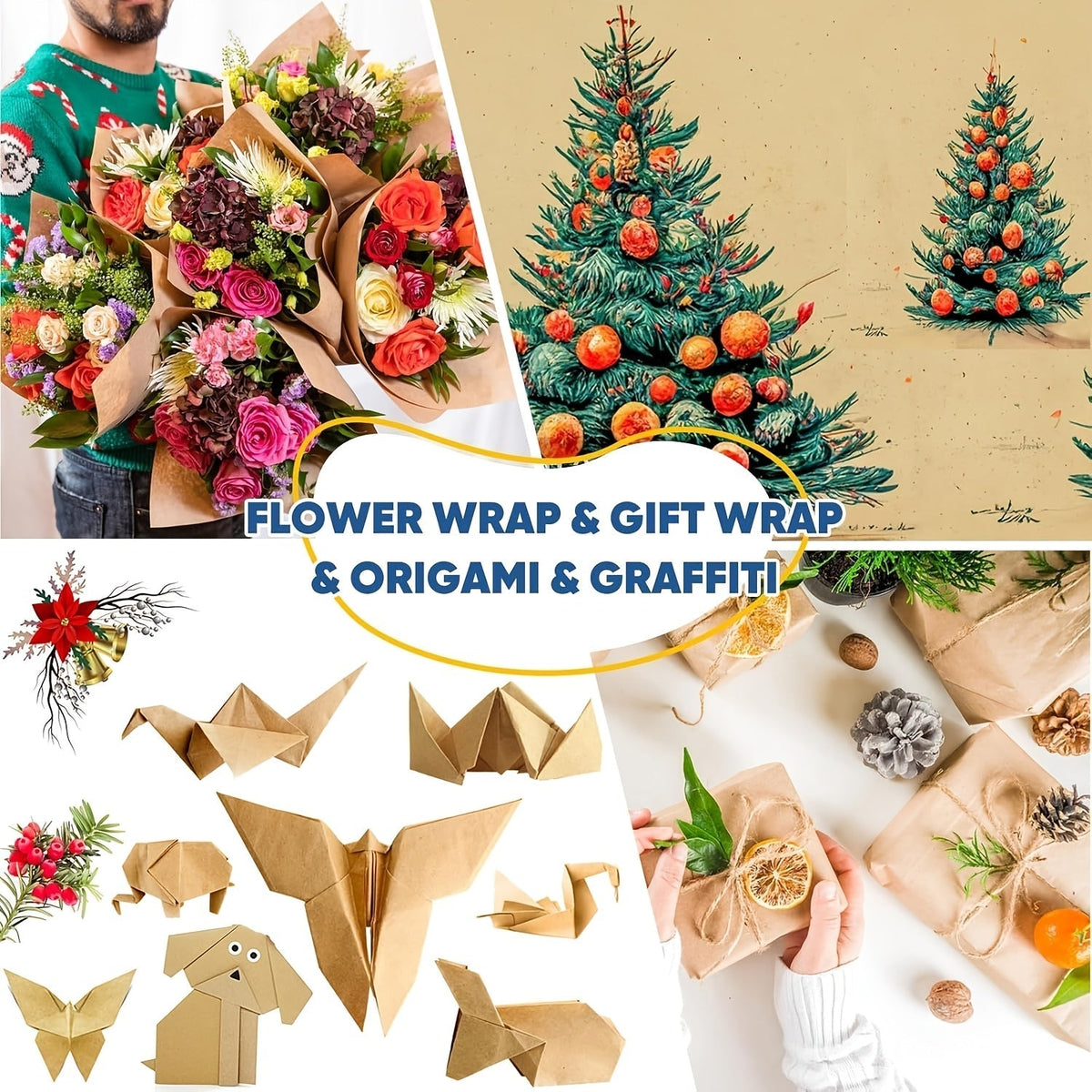 Kraft Paper Roll 80 GSM Heavy Duty for Gift Wrapping Packing Moving Shipping Wall Art Crafts Bulletin Board Floor Cover Table Runner Multiple Sizes Colors Brown White Red Black Pink Green