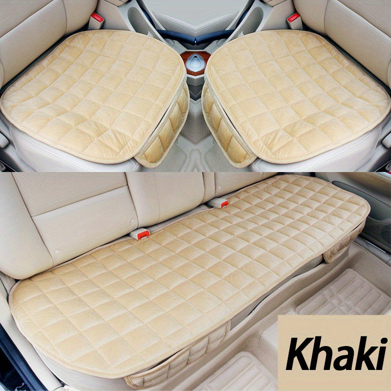 Plush Plaid Car Seat Cushion Protector 3-Piece Set – Thick Warm Memory Foam Pad, Non-Slip Breathable Universal Fit, Hand Washable Lightweight Car Seat Cover for 2 Front + 1 Back Seat, All Seasons