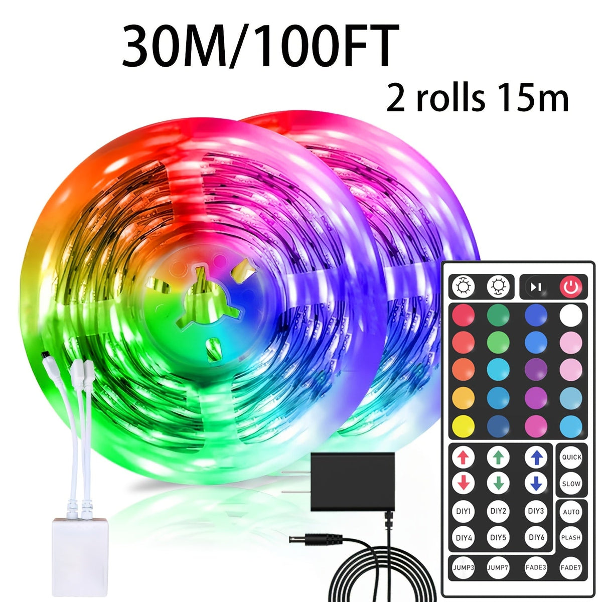 LED Strip Lights 100ft RGB Color Changing with Remote Control – Stepless Dimming, Flashing & DIY Modes, Indoor TV Backlight for Bedroom, Living Room, Kitchen, Stairs, Party & Holiday Decor | 50ft & 100ft