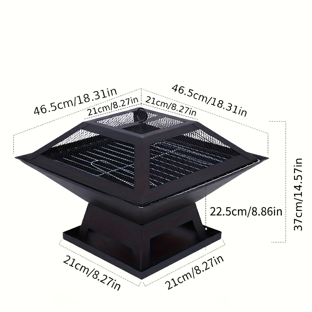 Outdoor Fire Pit 18.5 Inch Heavy-Duty Wood Burning Bowl with BBQ Grill Grate, Ash Collector, Fireproof Cover & Charcoal Hook – Backyard Patio Heater for Camping, Picnics & Outdoor Gatherings