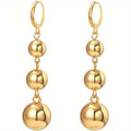 S925 Sterling Silver Triple Ball Drop Dangle Earrings for Women – Retro French Long Design, Elegant Vintage Style, Gold & Silver Tone